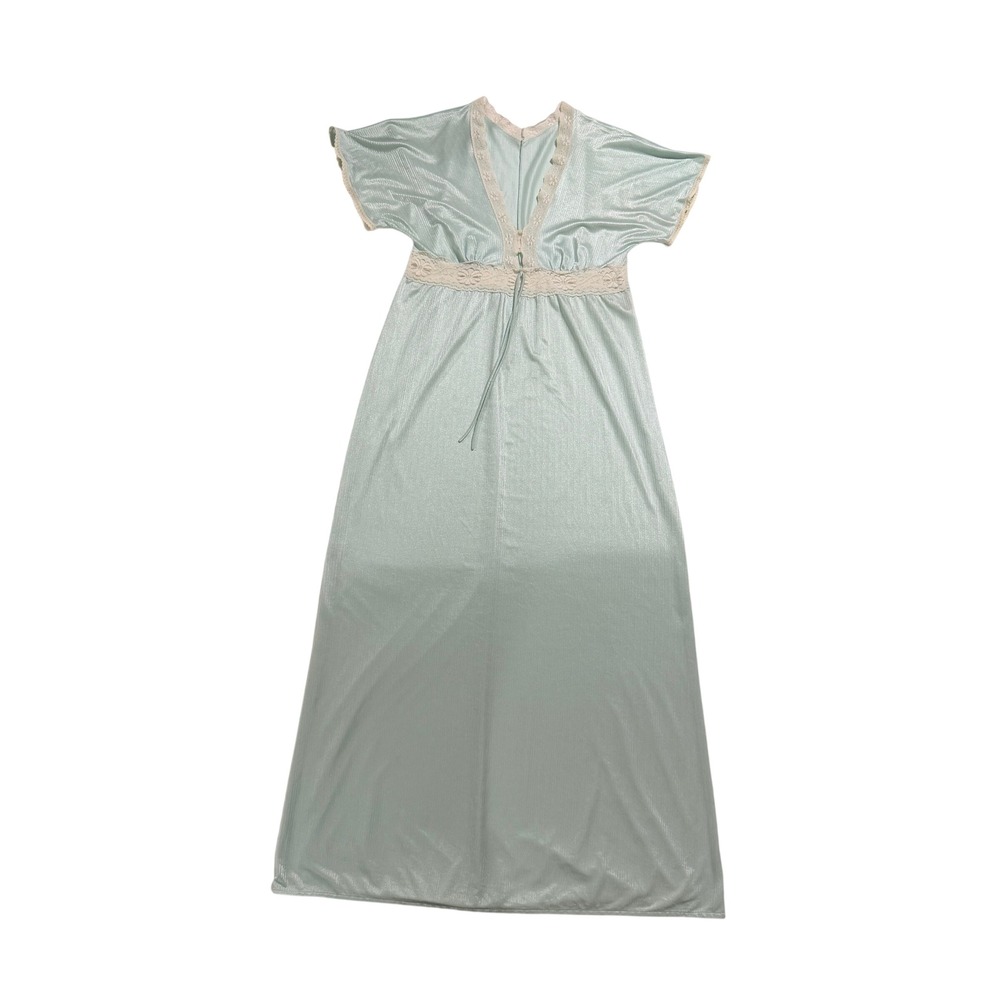 Vintage 1970s Gilead Aqua Blue Nylon Lace Trim Nightgown Medium USA